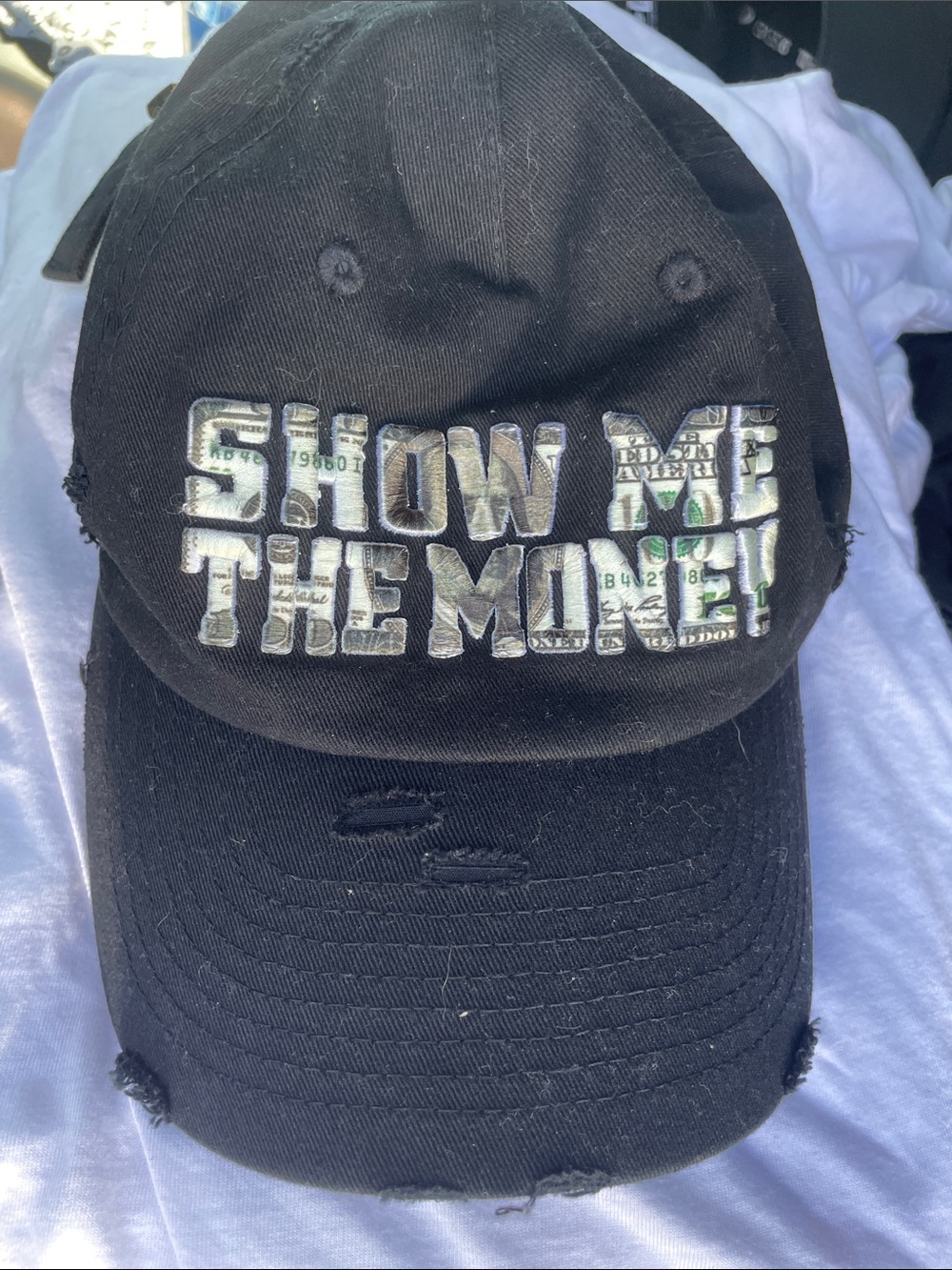 KBETHOS Black Hat with "SHOW ME THE MONEY" Money-Print Lettering